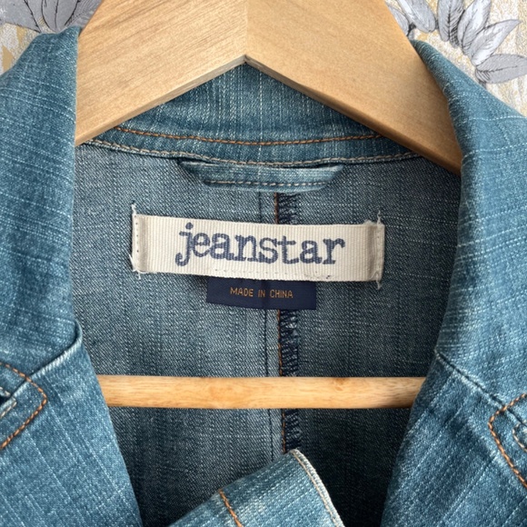 Jeanstar Light Blue Denim Jean Jacket Fitted Copper Button Blazer Size M - Picture 7 of 10